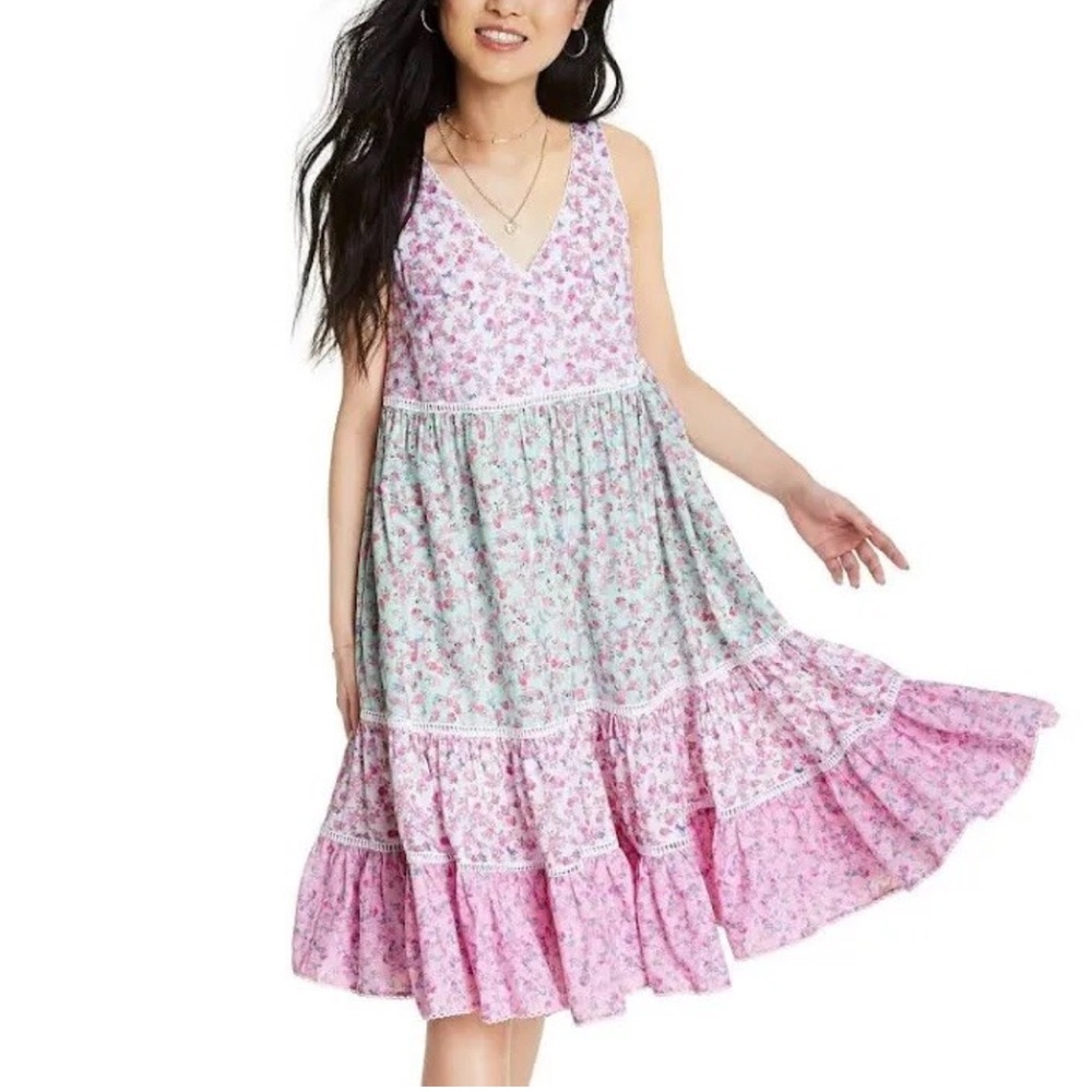 LOVESHACKFANCY X TARGET CAMILLE MIDI FLORAL PINK DRESS SMALL